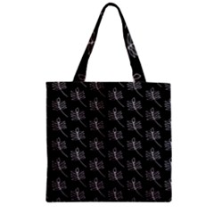 Black Cute Leaves Zipper Grocery Tote Bag by ConteMonfrey