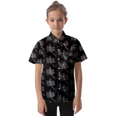 Black Cute Leaves Kids  Short Sleeve Shirt by ConteMonfrey