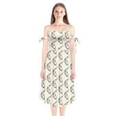 Cute Leaves Draw Shoulder Tie Bardot Midi Dress by ConteMonfrey