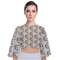 Cute Leaves Draw Tie Back Butterfly Sleeve Chiffon Top by ConteMonfrey