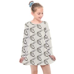 Cute Leaves Draw Kids  Long Sleeve Dress by ConteMonfrey