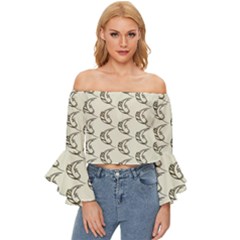 Cute Leaves Draw Off Shoulder Flutter Bell Sleeve Top by ConteMonfrey