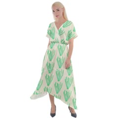 Watercolor Seaweed Cross Front Sharkbite Hem Maxi Dress