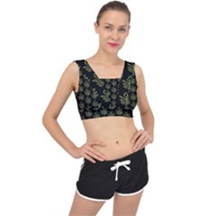 Autumn Leaves Black V-back Sports Bra by ConteMonfrey