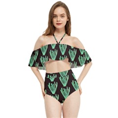 Watercolor Seaweed Black Halter Flowy Bikini Set  by ConteMonfrey