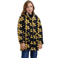 Orange And Black Leaves Kid s Hooded Longline Puffer Jacket by ConteMonfrey