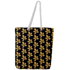 Orange And Black Leaves Full Print Rope Handle Tote (large) by ConteMonfrey