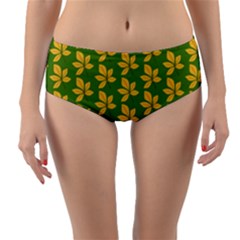 Orange Leaves Green Reversible Mid-waist Bikini Bottoms by ConteMonfrey