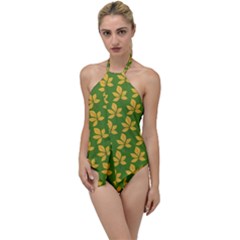 Orange Leaves Green Go With The Flow One Piece Swimsuit by ConteMonfrey