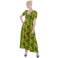 Orange Leaves Green Button Up Short Sleeve Maxi Dress by ConteMonfrey