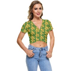 Orange Leaves Green Short Sleeve Foldover Tee by ConteMonfrey