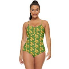 Orange Leaves Green Retro Full Coverage Swimsuit by ConteMonfrey