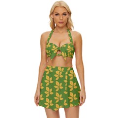 Orange Leaves Green Vintage Style Bikini Top And Skirt Set  by ConteMonfrey