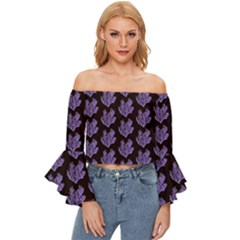 Black Seaweed Off Shoulder Flutter Bell Sleeve Top by ConteMonfrey