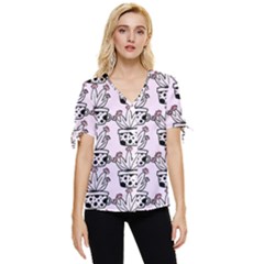 Lovely Cactus With Flower Bow Sleeve Button Up Top by ConteMonfrey