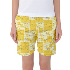 Party Confetti Yellow Squares Women s Basketball Shorts by Wegoenart