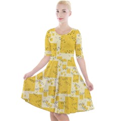 Party Confetti Yellow Squares Quarter Sleeve A-line Dress by Wegoenart