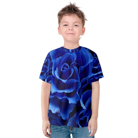 Blue Rose Flower Plant Romance Kids  Cotton Tee by Wegoenart