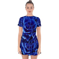Blue Rose Flower Plant Romance Drop Hem Mini Chiffon Dress by Wegoenart