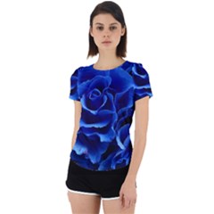 Blue Rose Flower Plant Romance Back Cut Out Sport Tee by Wegoenart