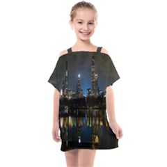 New York Night Central Park Skyscrapers Skyline Kids  One Piece Chiffon Dress by Wegoenart