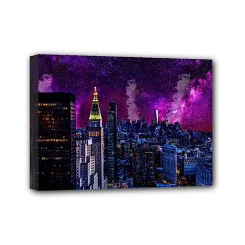 New York Manhattan Skyline Cityscape Downtown Mini Canvas 7  X 5  (stretched) by Wegoenart