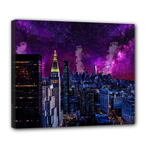 New York Manhattan Skyline Cityscape Downtown Deluxe Canvas 24  X 20  (stretched) by Wegoenart