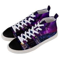 New York Manhattan Skyline Cityscape Downtown Men s Mid-top Canvas Sneakers by Wegoenart