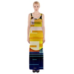 Background Abstract Horizon Thigh Split Maxi Dress