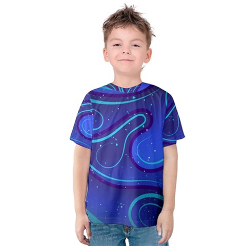 Wavy Abstract Blue Kids  Cotton Tee by Ravend