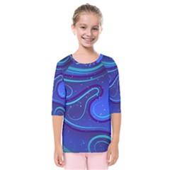 Wavy Abstract Blue Kids  Quarter Sleeve Raglan Tee