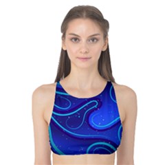 Wavy Abstract Blue Tank Bikini Top