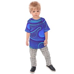 Wavy Abstract Blue Kids  Raglan Tee