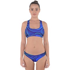 Wavy Abstract Blue Cross Back Hipster Bikini Set by Ravend