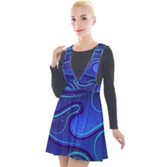 Wavy Abstract Blue Plunge Pinafore Velour Dress