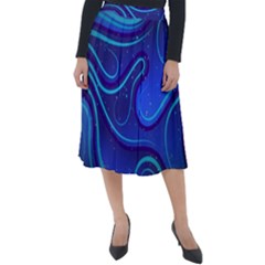 Wavy Abstract Blue Classic Velour Midi Skirt 