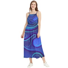 Wavy Abstract Blue Boho Sleeveless Summer Dress