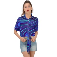 Wavy Abstract Blue Tie Front Shirt 