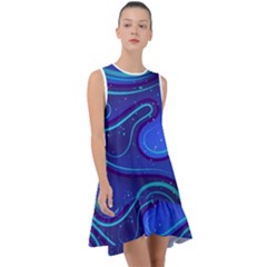 Wavy Abstract Blue Frill Swing Dress by Ravend