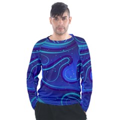 Wavy Abstract Blue Men s Long Sleeve Raglan Tee