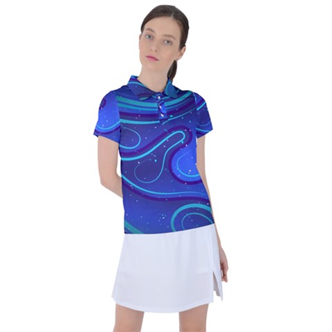 Wavy Abstract Blue Women s Polo Tee by Ravend