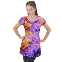 Conceptual Abstract Painting Acrylic Puff Sleeve Tunic Top