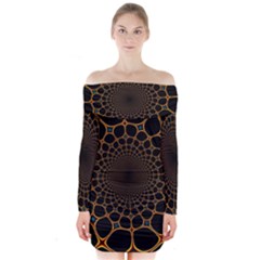 Fractal Abstract Web Art Digital Long Sleeve Off Shoulder Dress