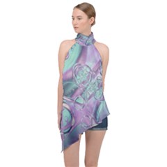 Illustration Fractal Pattern Modern Art Digital Halter Asymmetric Satin Top