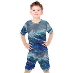 Waves Sea Sky Wave Kids  Tee And Shorts Set