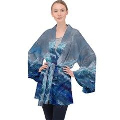 Waves Sea Sky Wave Long Sleeve Velvet Kimono 