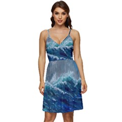 Waves Sea Sky Wave V-neck Pocket Summer Dress 