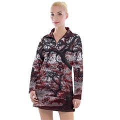 Tree Red Nature Abstract Mood Women s Long Sleeve Casual Dress