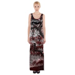 Tree Red Nature Abstract Mood Thigh Split Maxi Dress