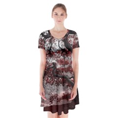 Tree Red Nature Abstract Mood Short Sleeve V-neck Flare Dress